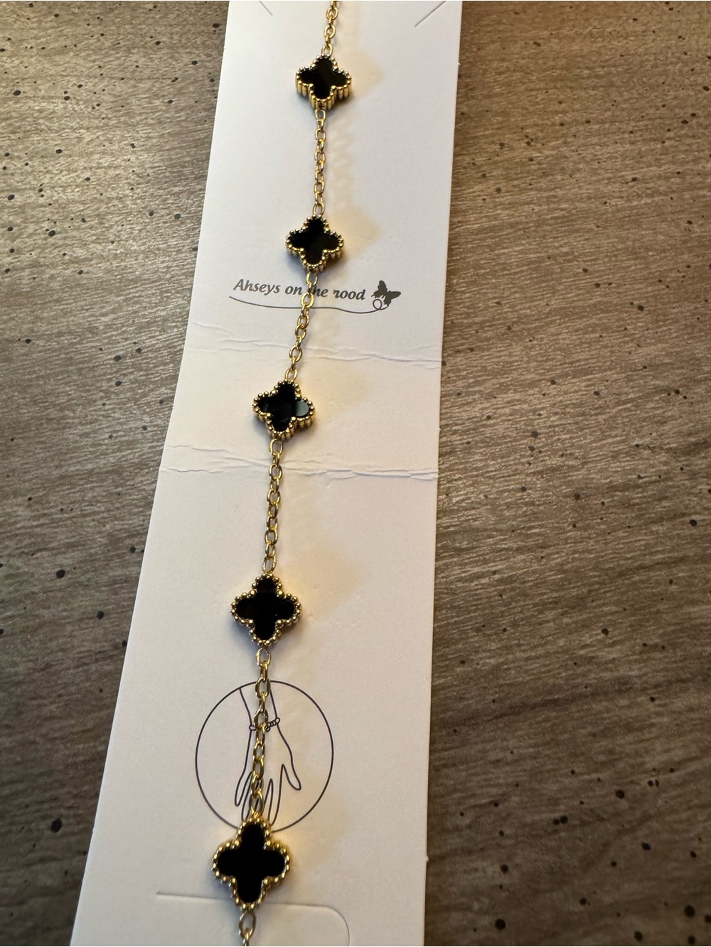 Gold Tone Chain Bracelet with Black Clover Accents - Picture 2 of 6
